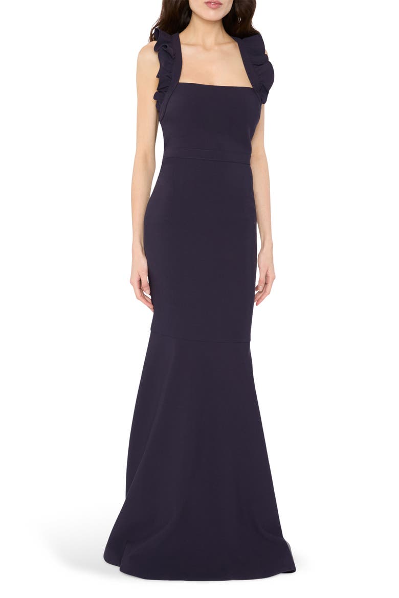 Hara Ruffle Strap Trumpet Gown, Main, color, NAVY