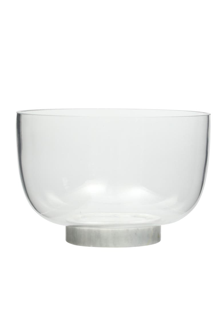 Wildgreens Glass Salad Bowl Set with Marble Base and Acacia Utensils, Alternate, color, clear