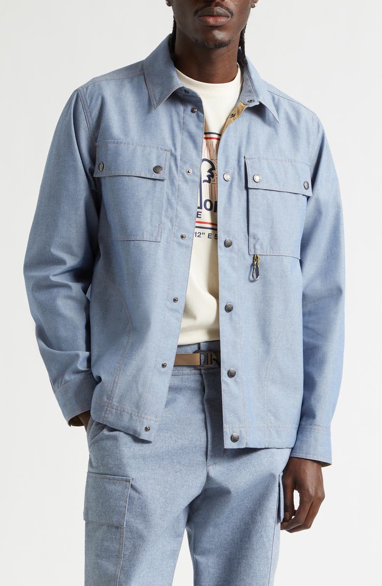 Moncler Grenoble Chambray Snap Shirt Jacket, Main, color, Rain Washed
