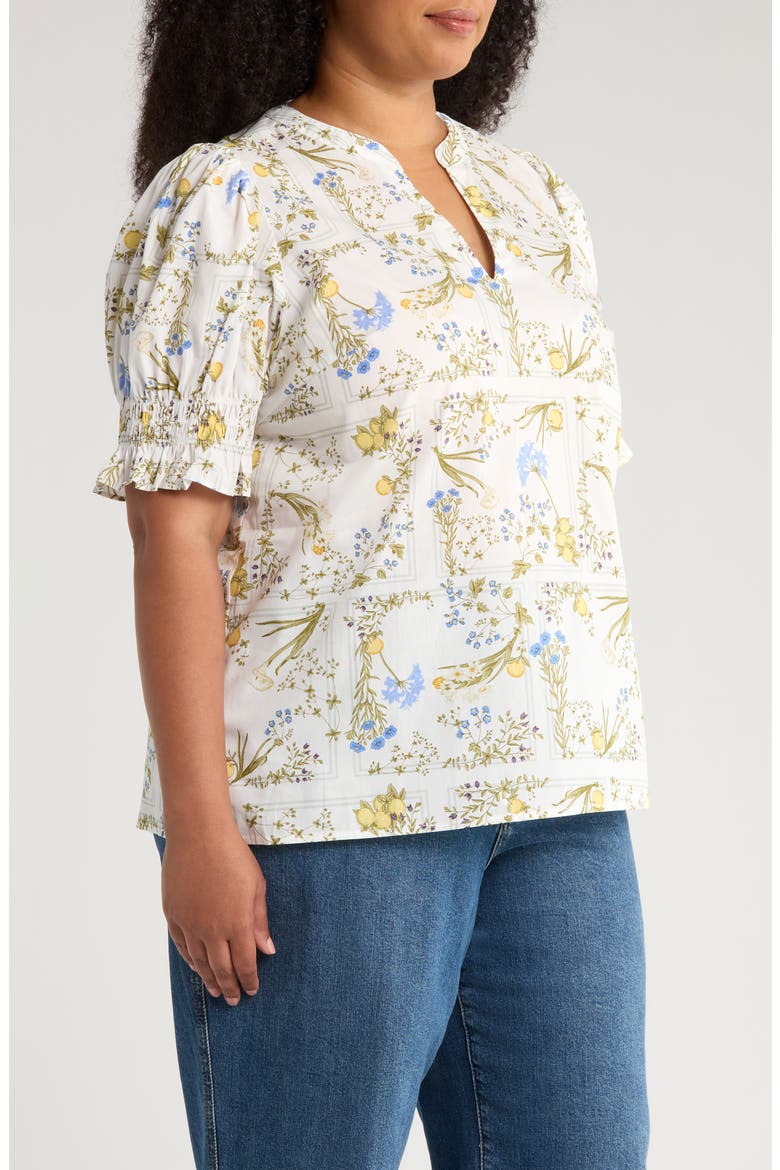 Cecily Merryn Floral Split Neck Cotton Top, Alternate, color, WHITE/ MULTI
