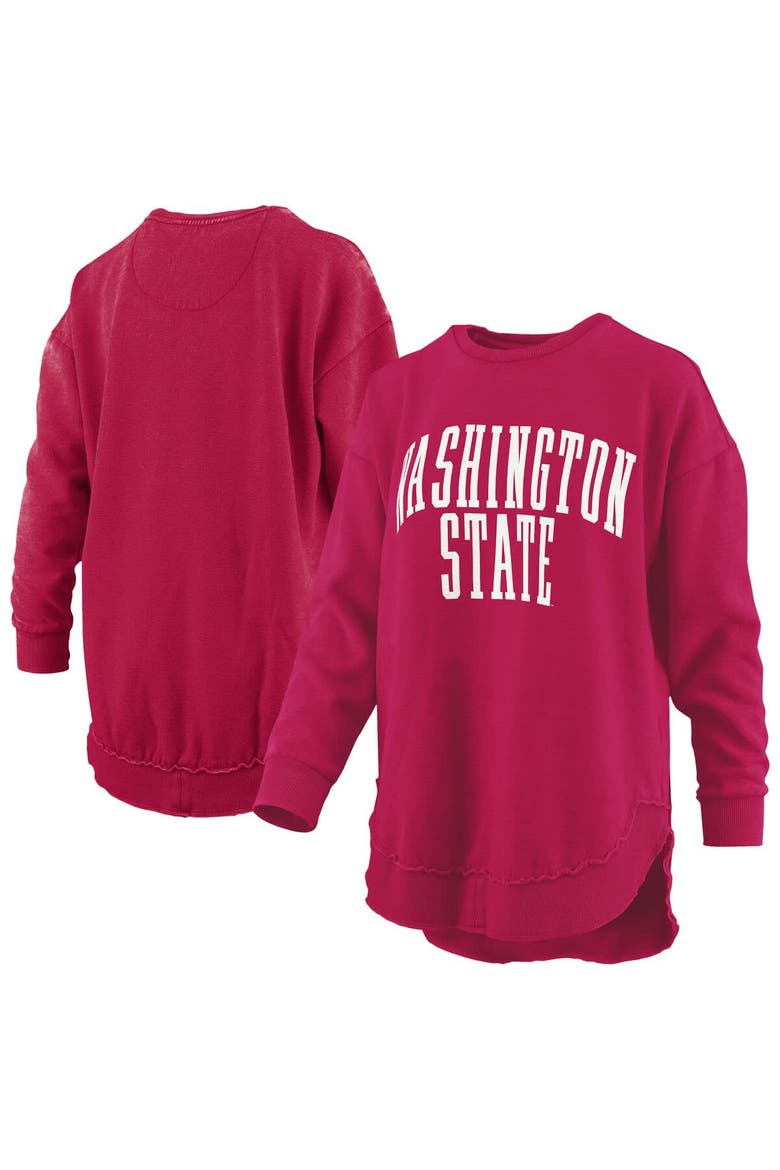 Women's Pressbox  Crimson Washington State Cougars Melange Poncho Vintage Fleece Long Sleeve Pullover Sweatshirt, Alternate, color, Crimson
