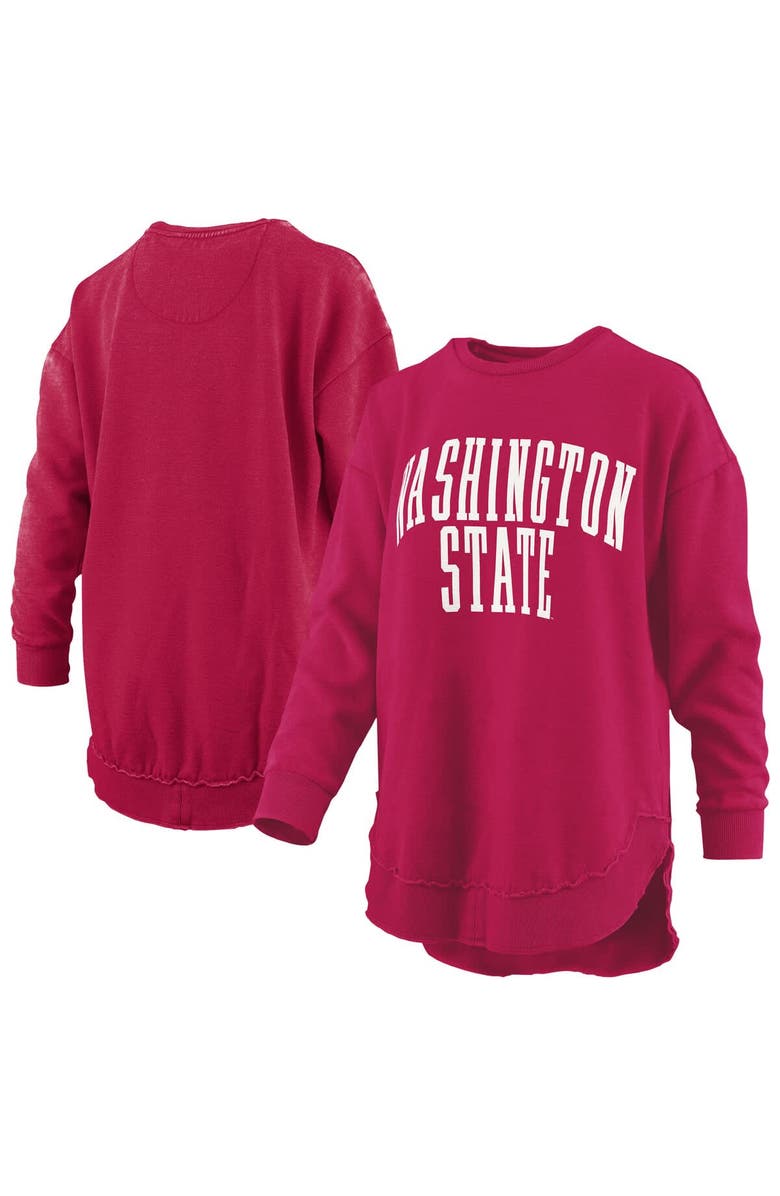 PRESSBOX Women's Pressbox  Crimson Washington State Cougars Melange Poncho Vintage Fleece Long Sleeve Pullover Sweatshirt, Alternate, color, Crimson
