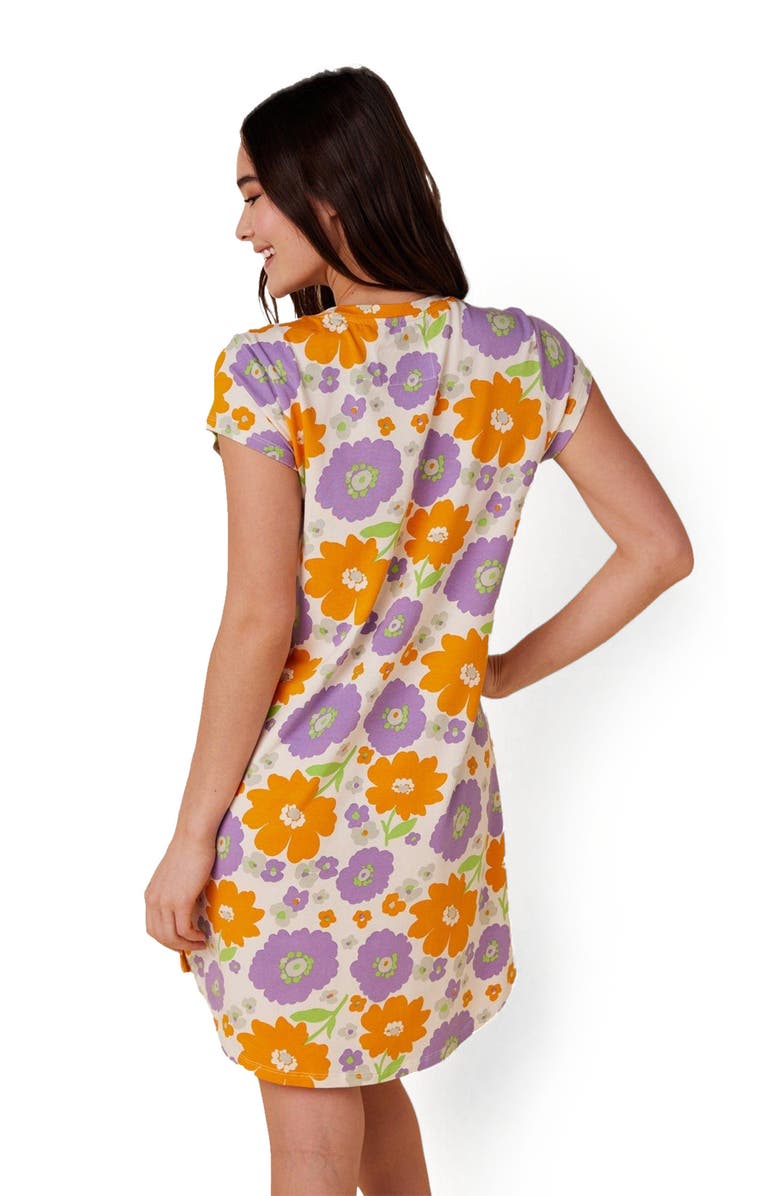 The Cat's Pajamas Pima Knit Short Sleeved Sleep Shirt Floral, Main, color, Popping Pansies