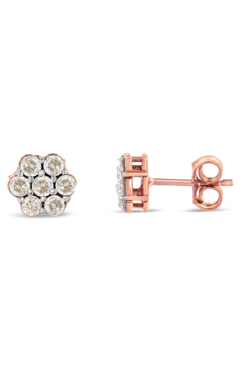 Haus of Brilliance 10K Rose Gold Diamond Floral Stud Earrings, Alternate, color, Pink
