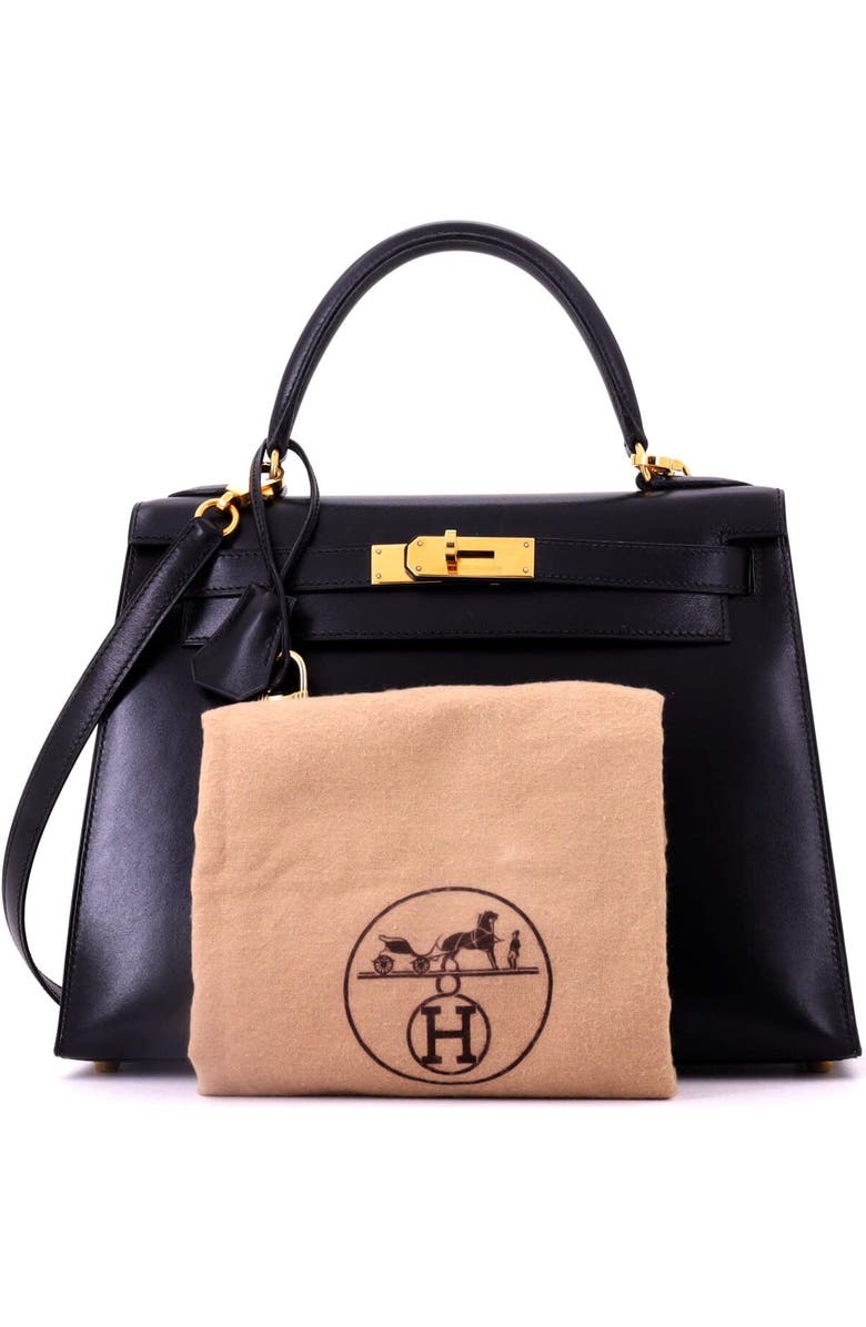 Pre-Owned Hermes Kelly Handbag Black Box Calf with Gold Hardware 28, Alternate, color, Noir