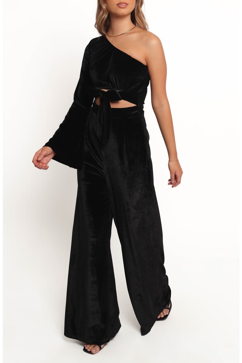 Avery One-Shoulder Velvet Jumspuit, Alternate, color, BLACK