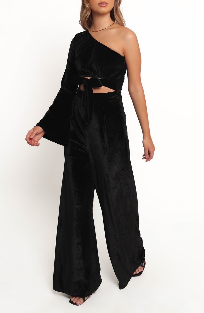 Petal & Pup Avery One-Shoulder Velvet Jumspuit, Alternate, color, Black