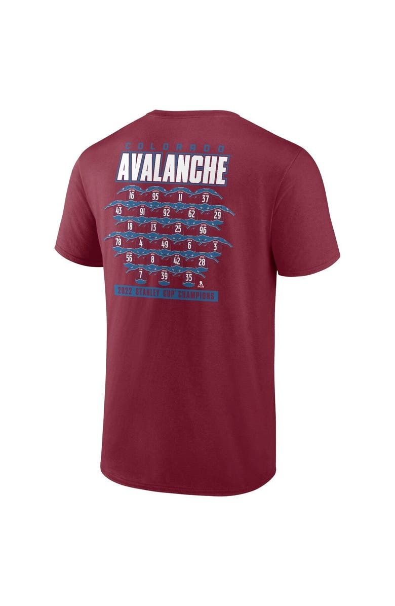 FANATICS Men's Fanatics Branded Burgundy Colorado Avalanche 2022 Stanley Cup Champions Jersey Roster T-Shirt, Alternate, color, 