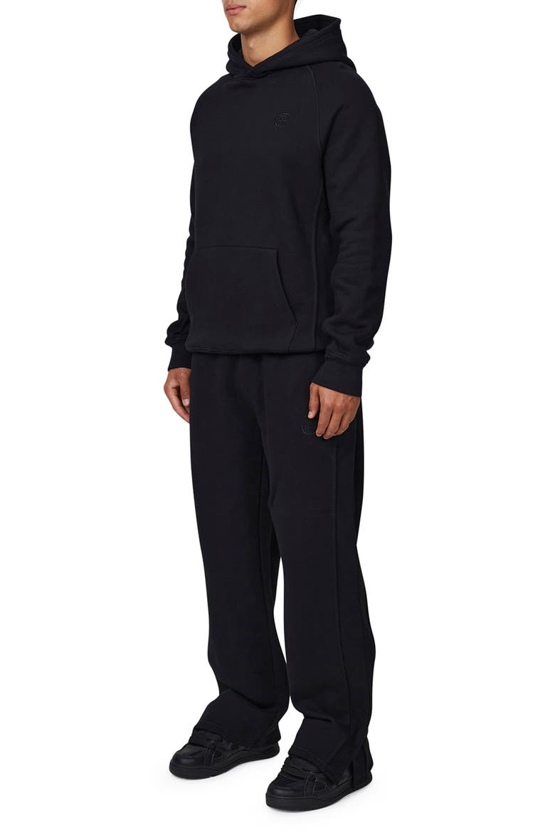 Ribbed Emblem Pullover Hoodie, Alternate, color, Black