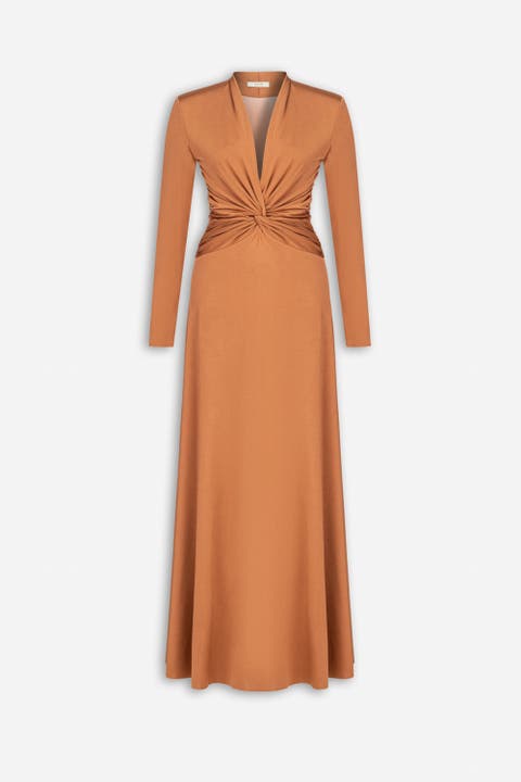 Draped V Neck Maxi Dress