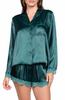 In Bloom by Jonquil Felicity Lace Trim Long Sleeve Satin Shorts Pajamas