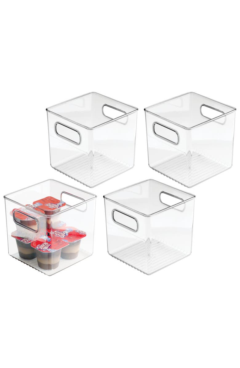 Linus Cube Storage Bin with Handles for Pantry, Set of 4, Clear, Made in USA, Main, color, Clear