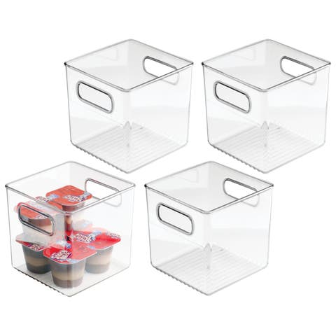 Cube Storage Bin with Handles for Pantry, Set of 4, Clear, Made in USA