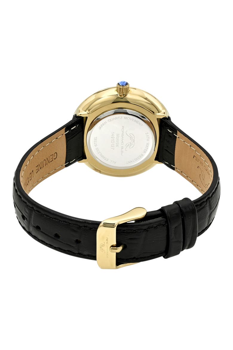 Monroe Leather Strap Watch, Alternate, color, BLACK GOLD TONE
