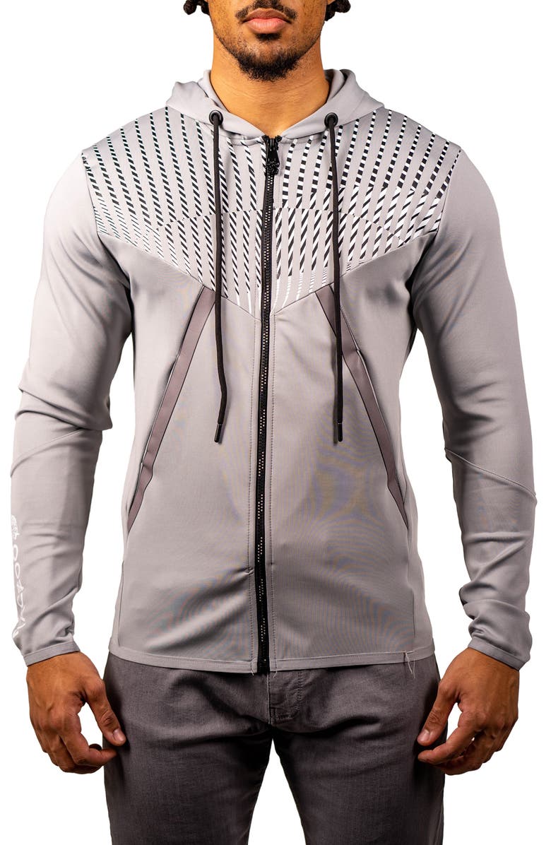 Maceoo Shield Grey Zip Hoodie, Main, color, Grey