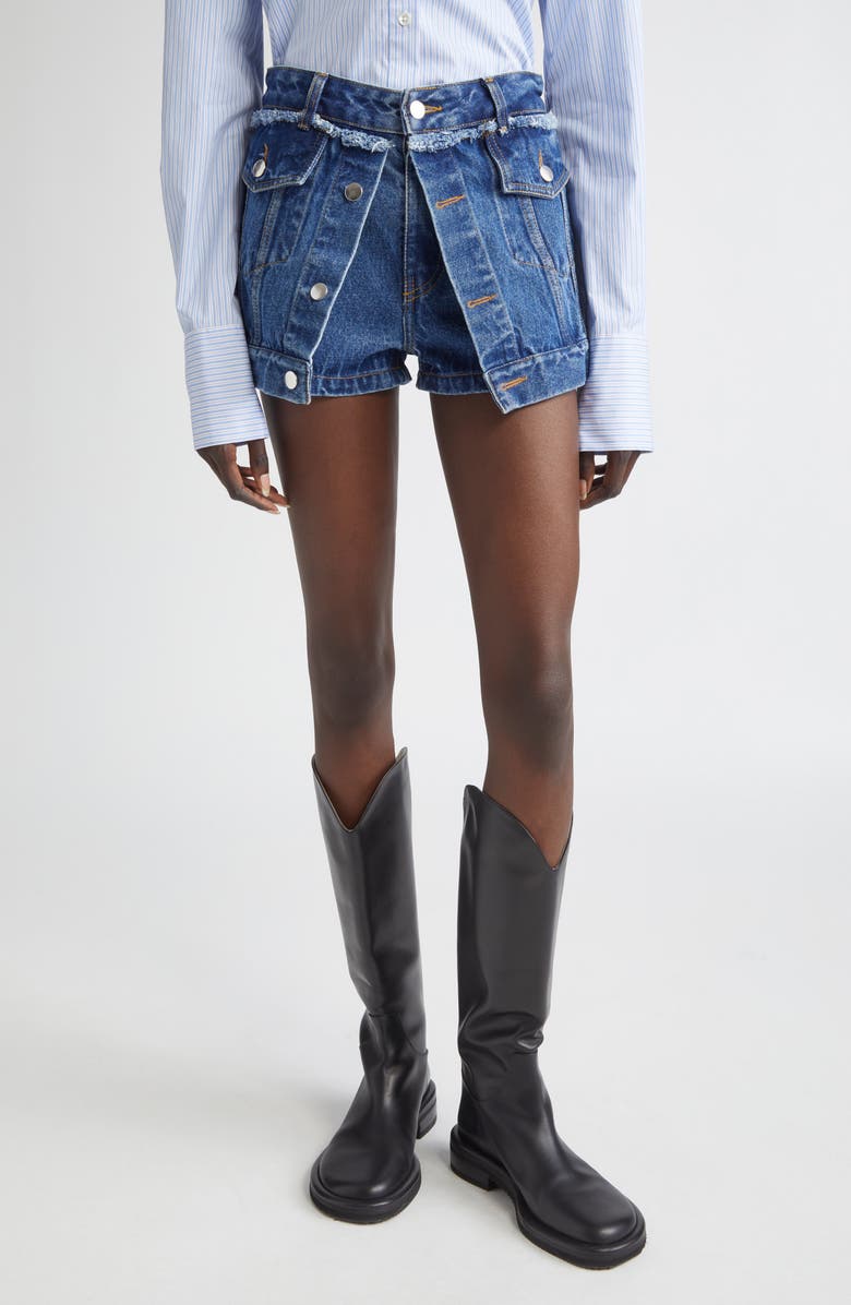 MONSE Denim Jacket Front Shorts, Main, color, Indigo