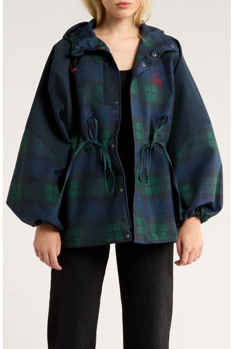 Liu Water Resistant Plaid Raincoat, Main, color, NAVY