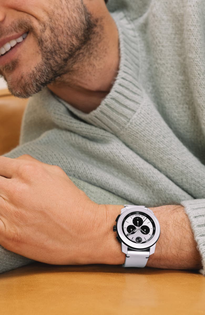 Movado Bold TR90 Chronograph Leather Strap Watch, 42mm, Alternate, color, 