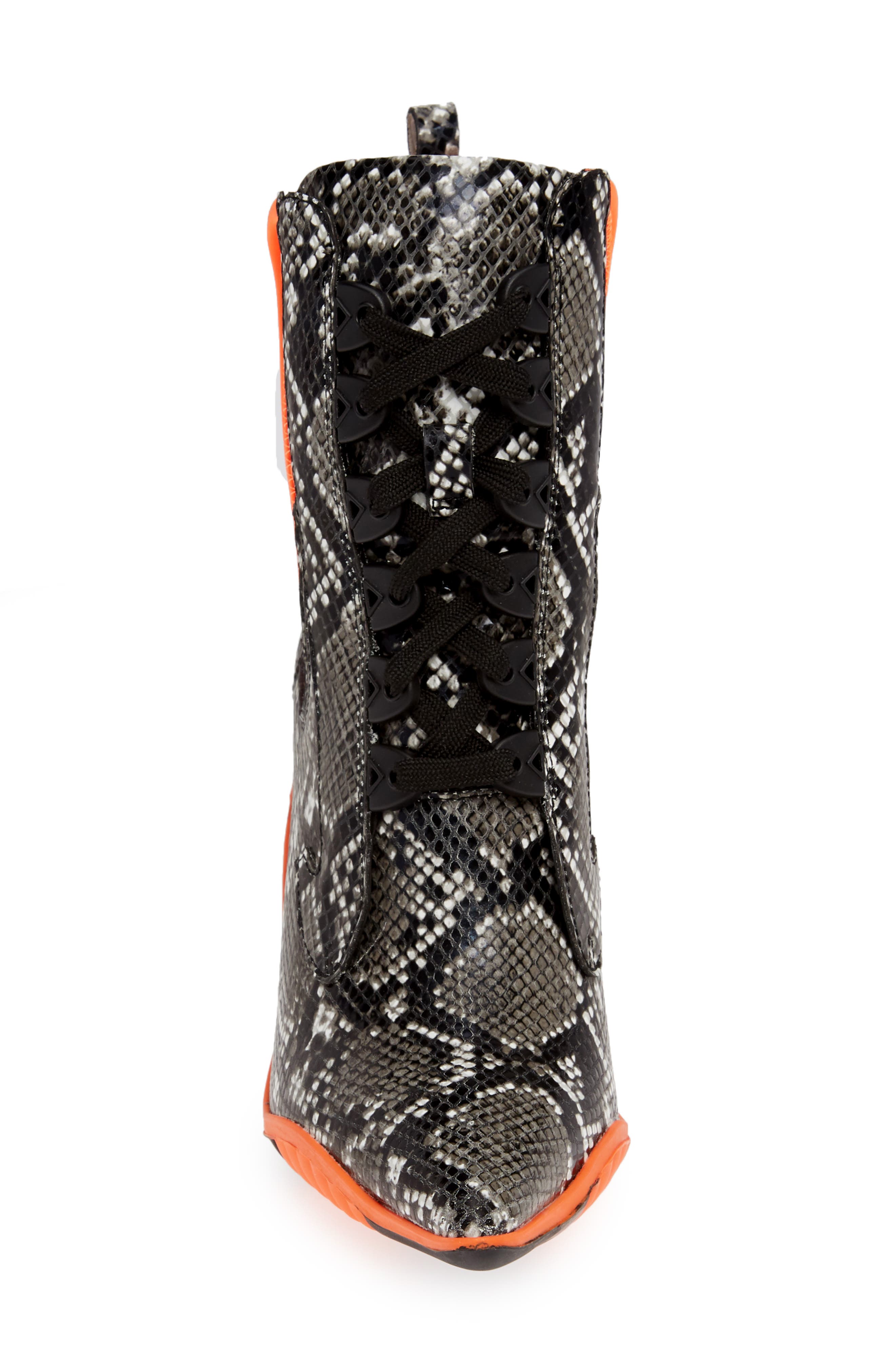 Big Bang Ankle Tie Bootie, Alternate, color, BLACK PYTHON PRINT/ ORANGE