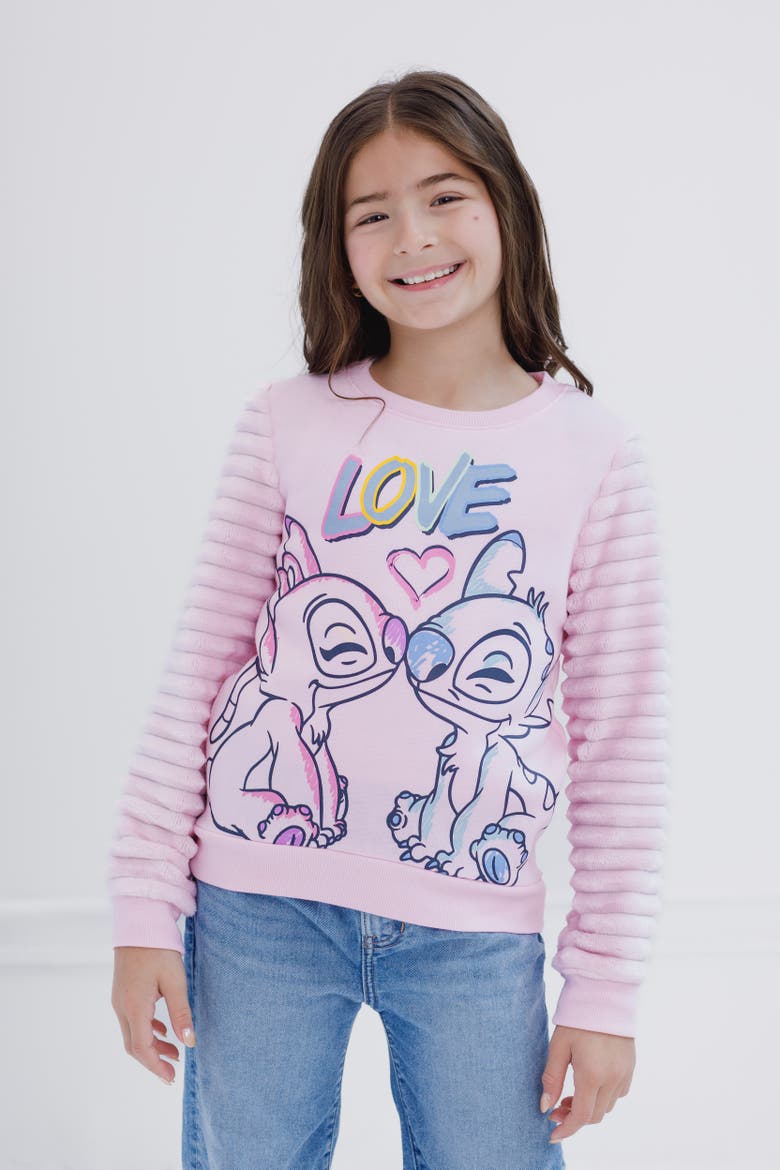 Lilo & Stitch Faux Fur Fleece Pullover Sweatshirt, Alternate, color, Stitch Angel Pink