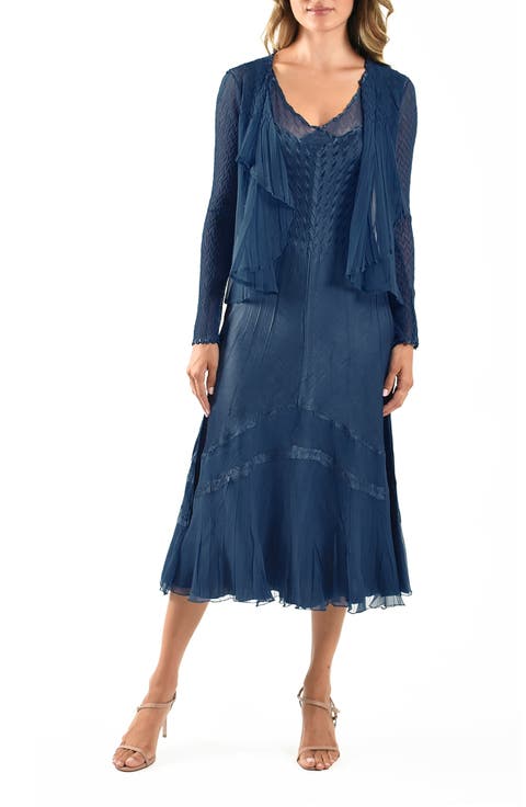 Sleeveless Charmeuse & Chiffon Cocktail Dress with Jacket