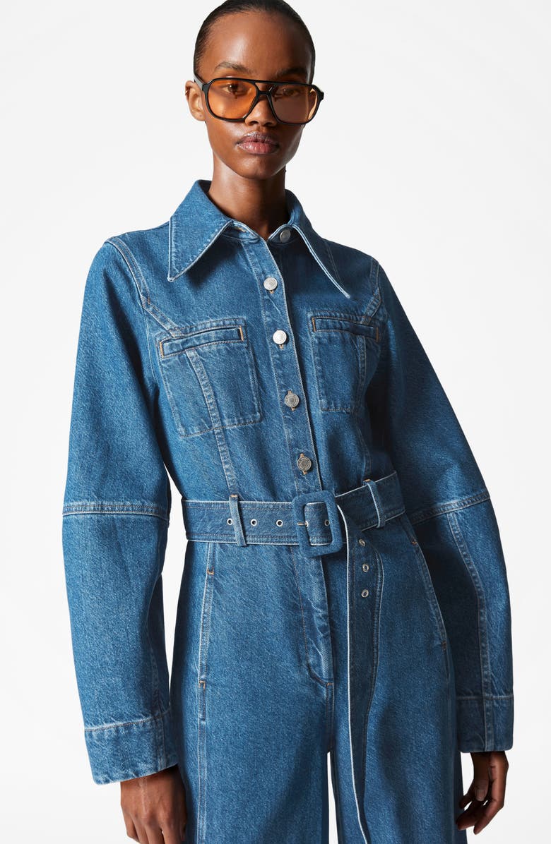 & Other Stories Long Sleeve Belted Wide Leg Denim Jumpsuit, Alternate, color, Blue Medium Dusty