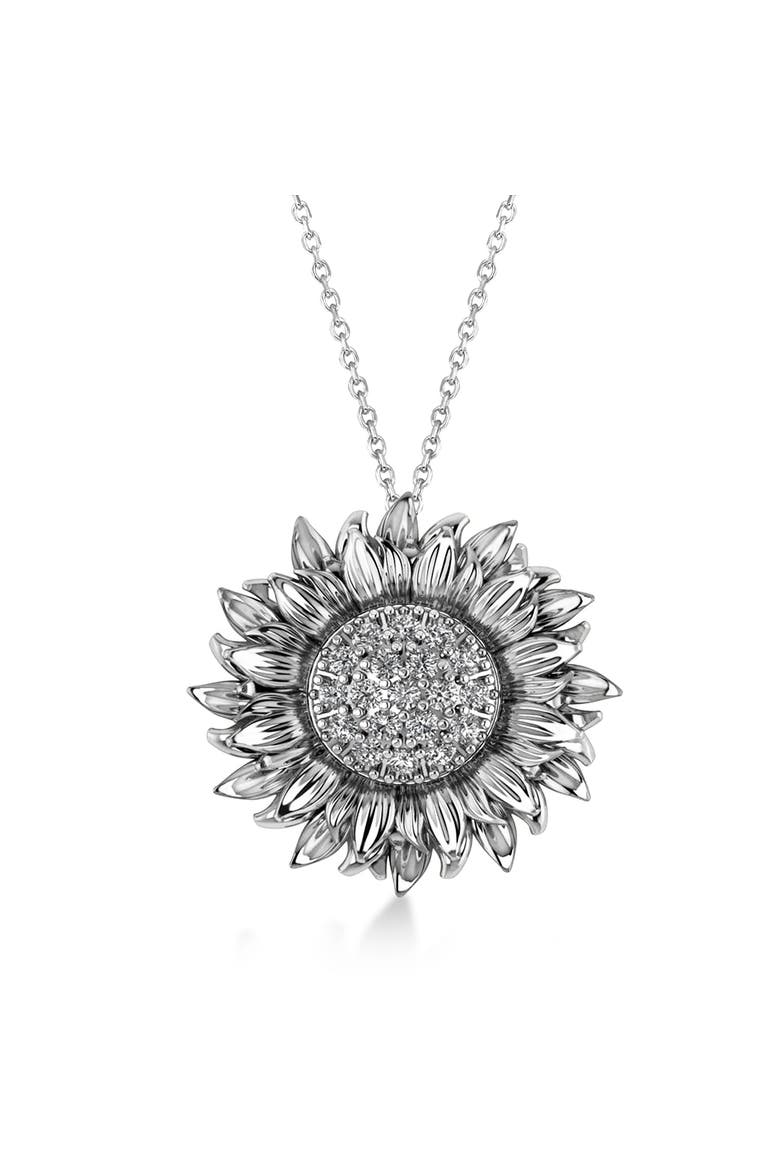 Sunflower Diamond Pendant Necklace 14k, Main, color, 0.38ct,White Gold
