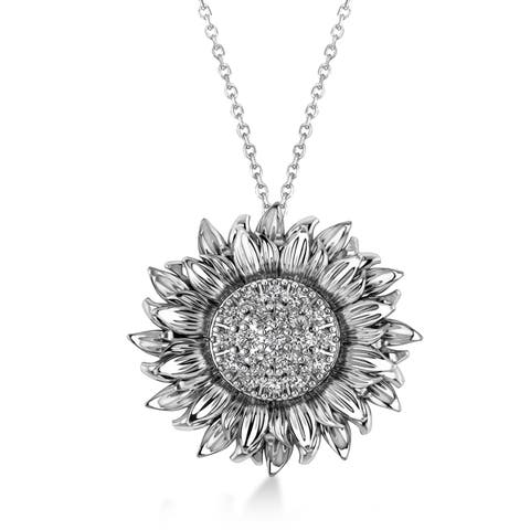 Sunflower Diamond Pendant Necklace 14k
