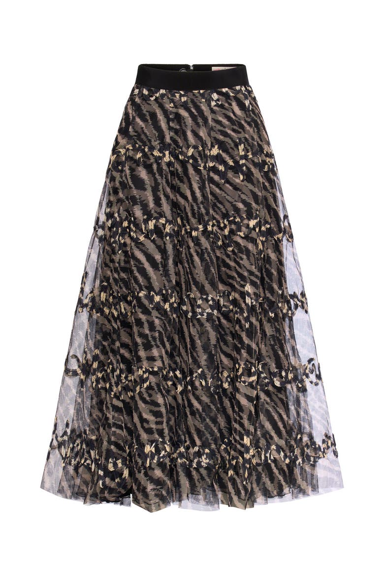 Printed Tull Skirt With Embroidery - Zebra print, Main, color, Black / Sand