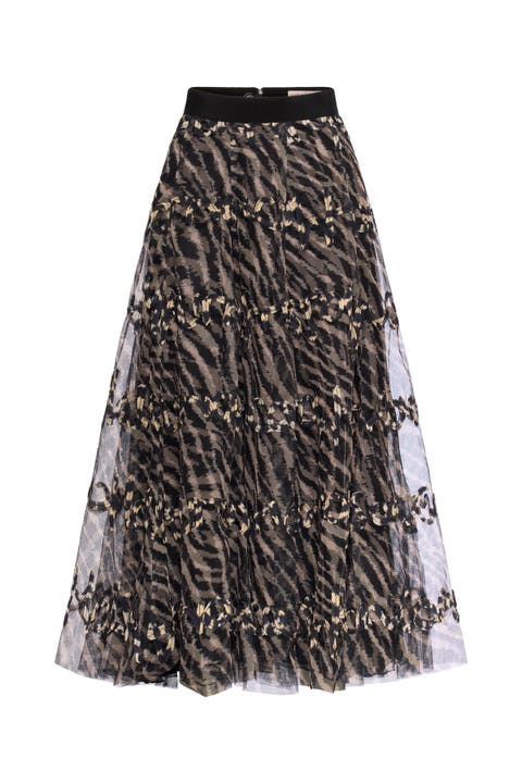Printed Tull Skirt With Embroidery - Zebra print