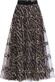 Maison Common Printed Tull Skirt With Embroidery - Zebra print