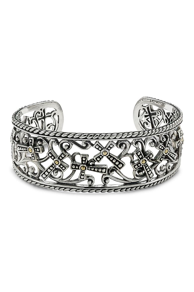 Sterling Silver & 18K Gold Cross Bangle Bracelet, Main, color, SILVER AND GOLD