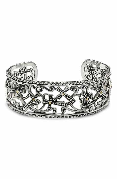 SAMUEL B. Sterling Silver & 18K Gold Cross Bangle Bracelet