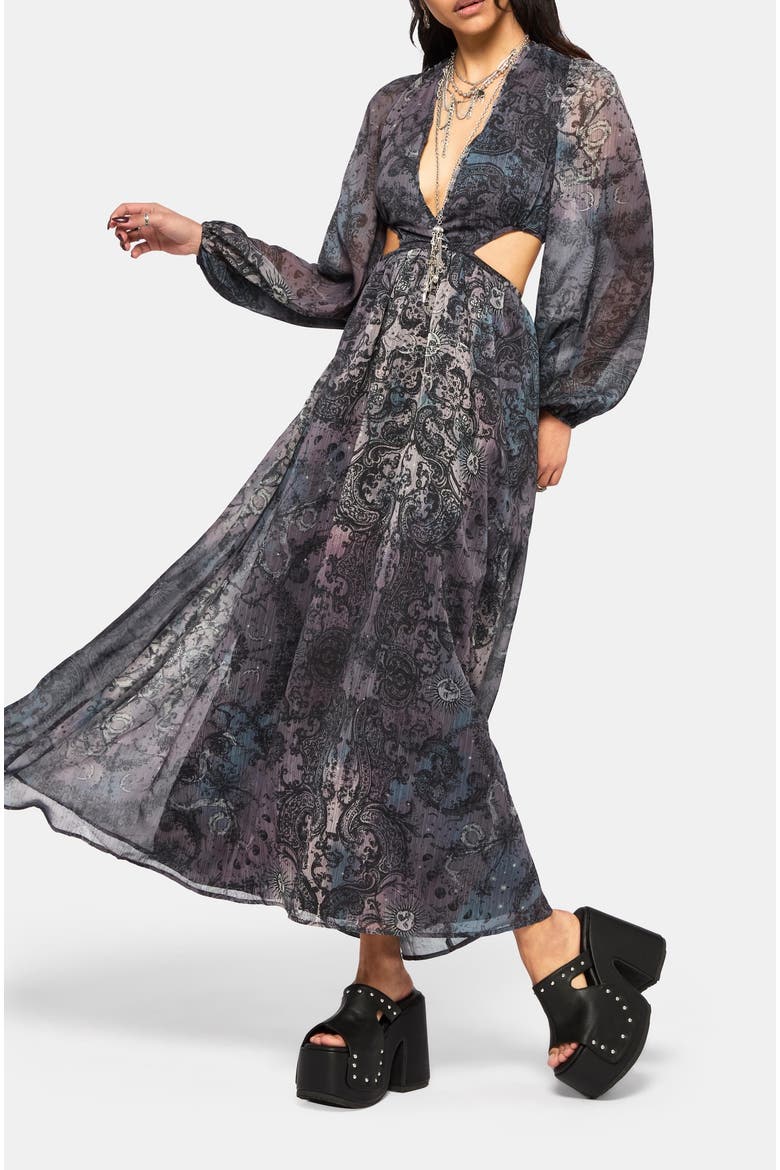 Gaia Celestial Print Chiffon Maxi Dress, Alternate, color, Purple