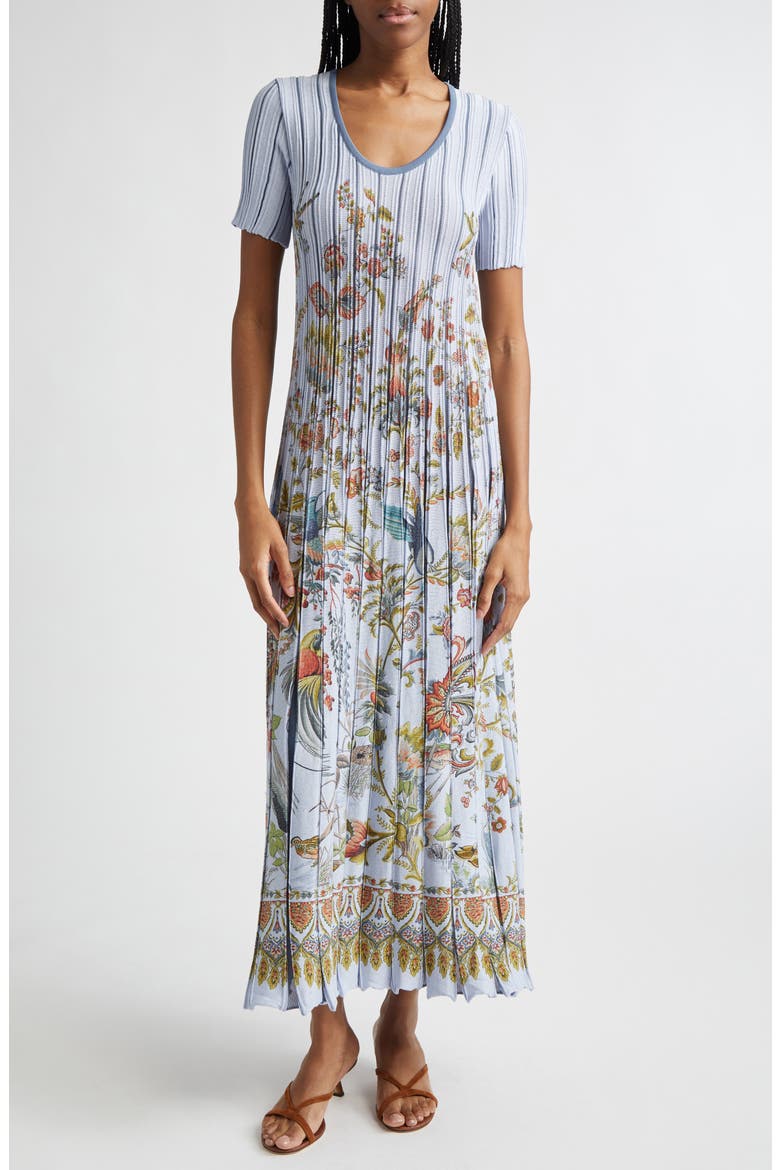 Short Sleeve Sweater Dress, Main, color, MULTICOLOR ON PALE BLUE BASE
