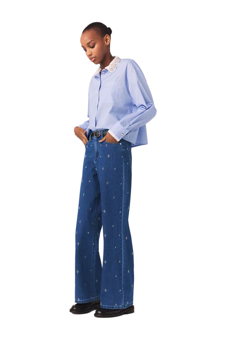 Wide jeans with rhinestones, Alternate, color, Blue