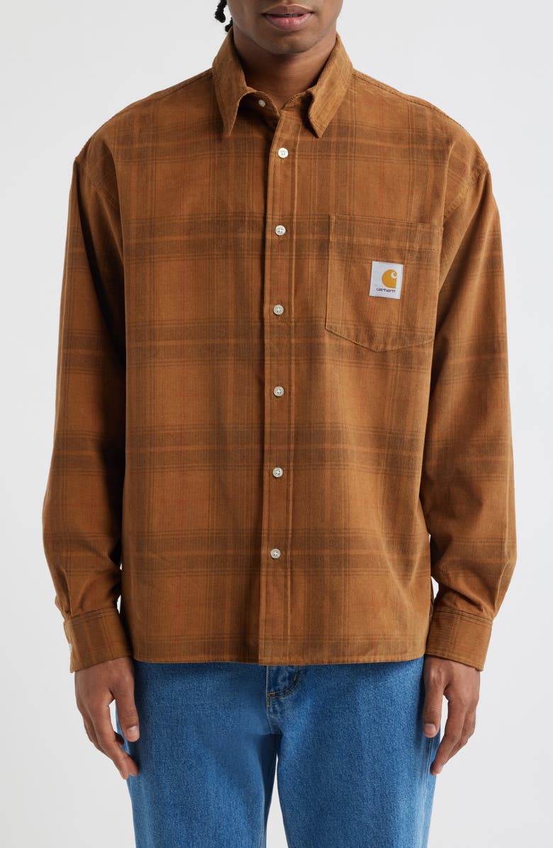 Carhartt Work In Progress Wilber Check Corduroy Button-Up Shirt, Main, color, Wilber Check, Hamilton Brown