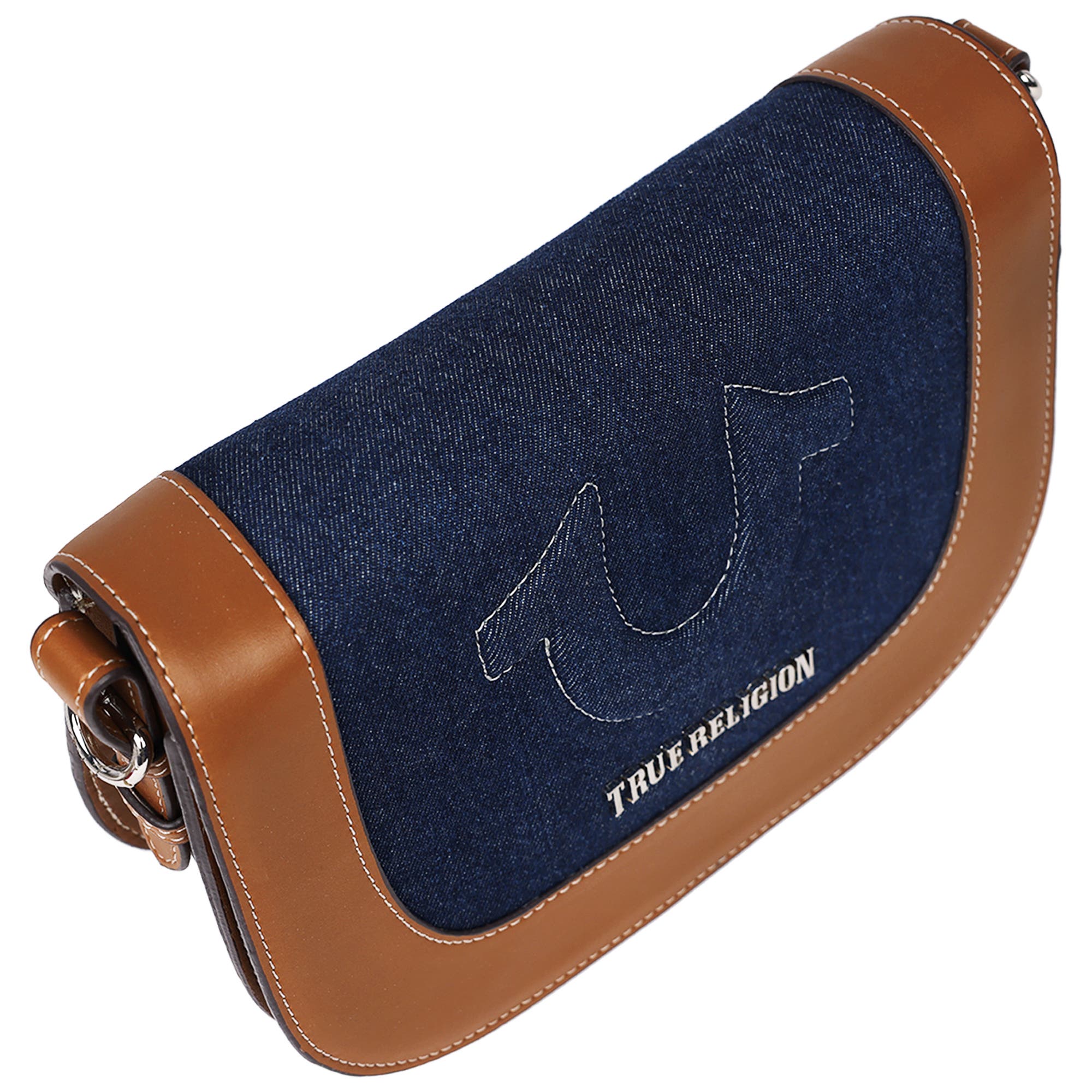 True Religion Denim Raised Horseshoe Crossbody Flap, Alternate, color, Denim