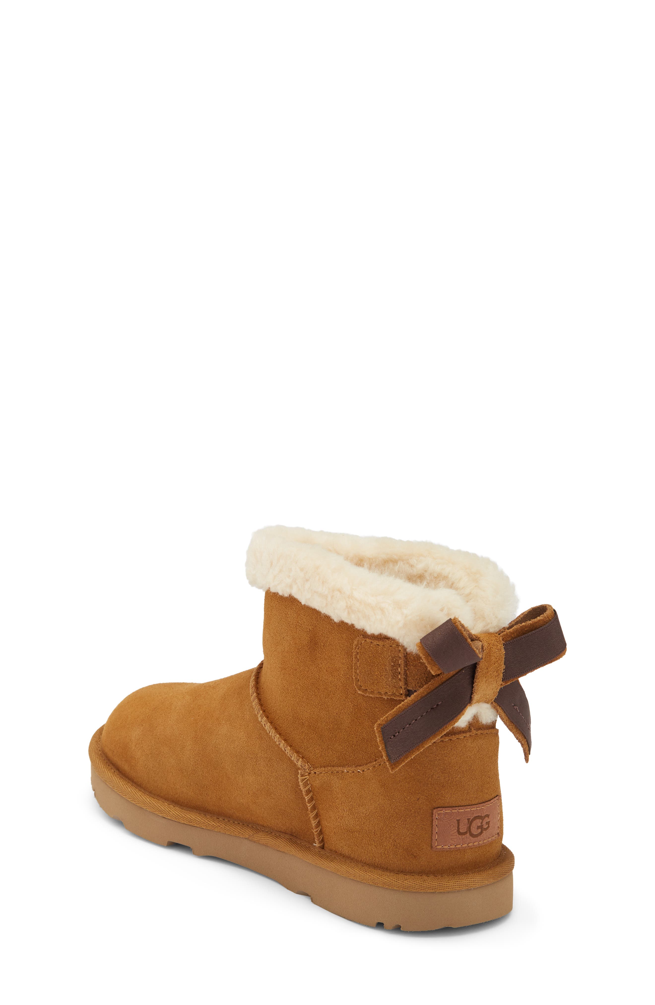 Kids' Mini Bailey Double Bow Boot with Faux Fur Trim, Alternate, color, CHESTNUT