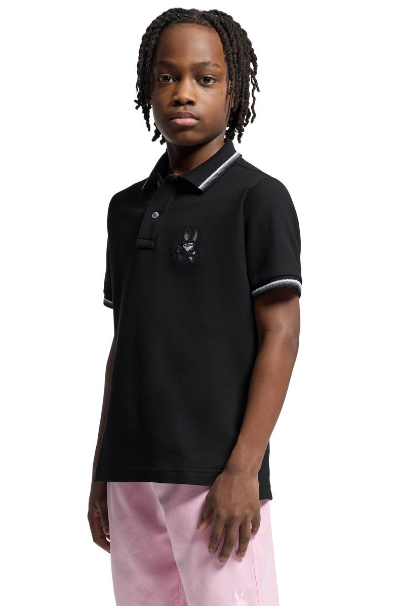 Psycho Bunny Kids' Baxter Tipped Pima Cotton Piqué Polo, Alternate, color, 001 Black