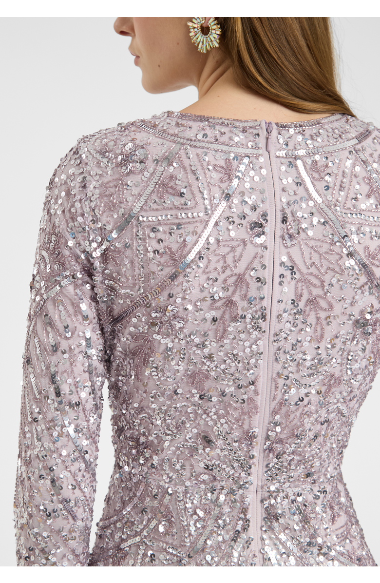 MARYISA Modest Embellished Allover Sequin Beaded Dress Maxi, Alternate, color, Lilac