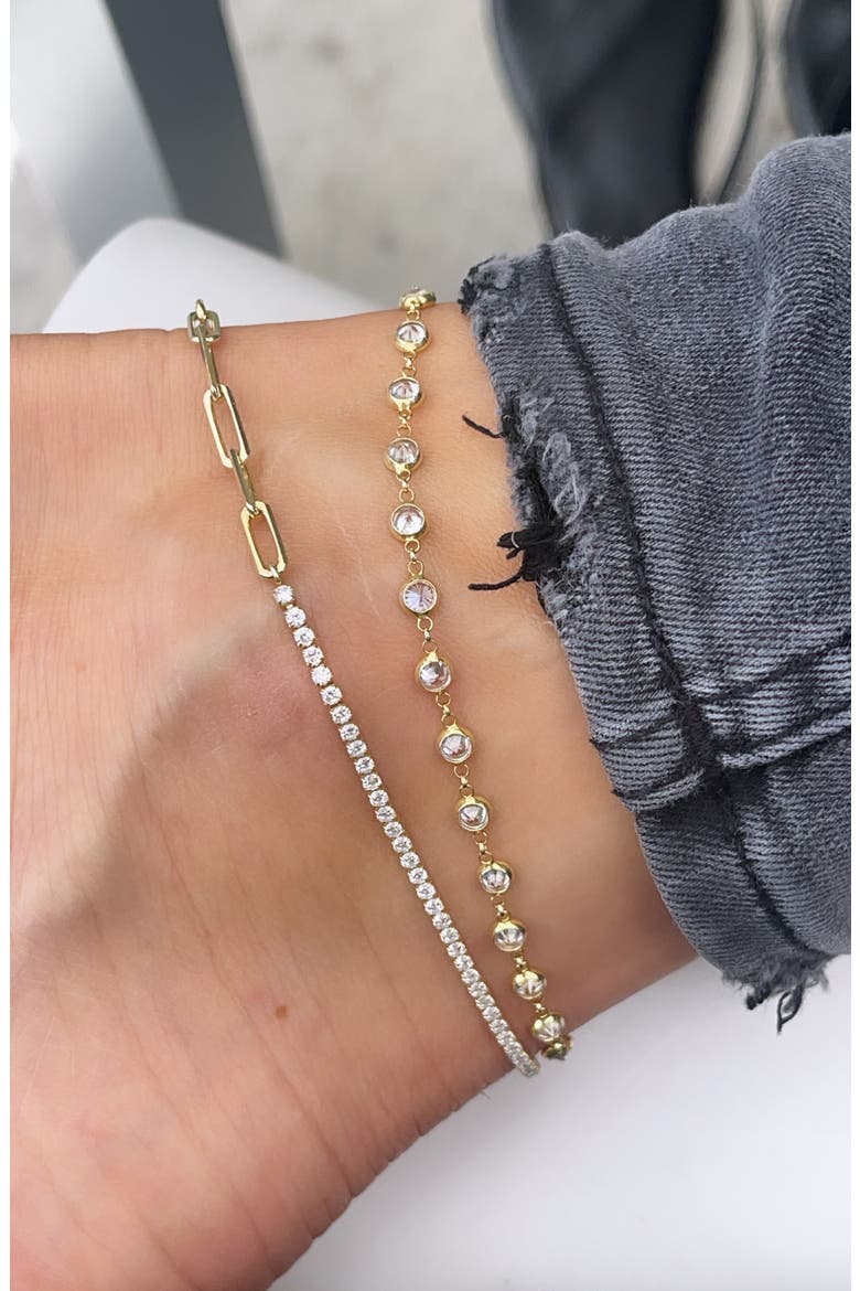 Cubic Zirconia Bezel Anklet, Alternate, color, GOLD/ WHITE