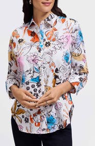 Foxcroft Meghan Watercolor Print Cotton Button-Up Shirt