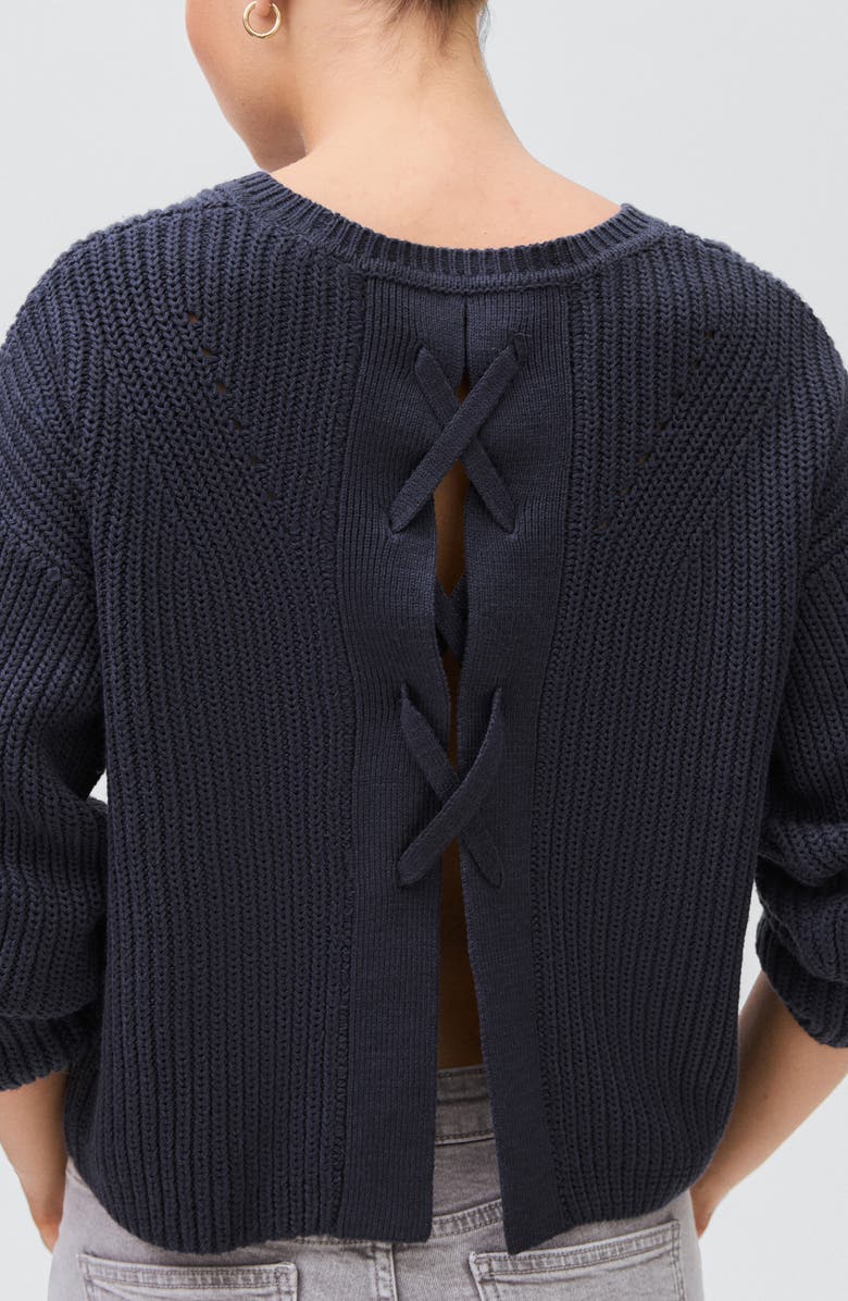 MANGO TEEN Split Back Oversize Cotton Blend Sweater, Alternate, color, Navy