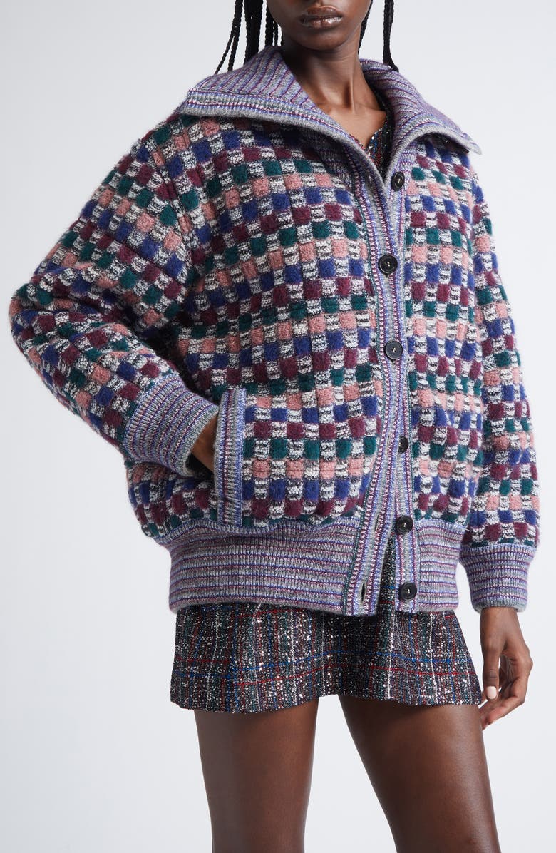 Missoni Check Jacquard Knit Bomber Jacket, Alternate, color, Dark And Pink Tones