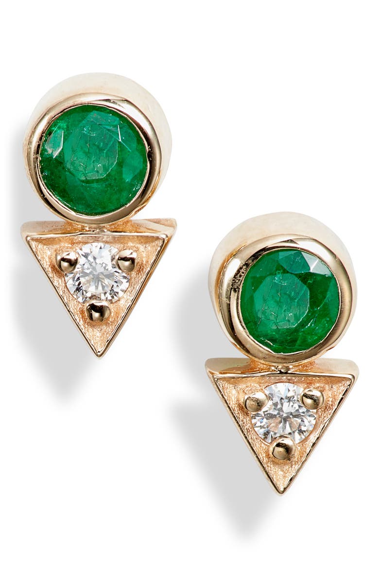 Cléo Emerald & Diamond Stud Earrings, Main, color, YELLOW GOLD/ EMERALD