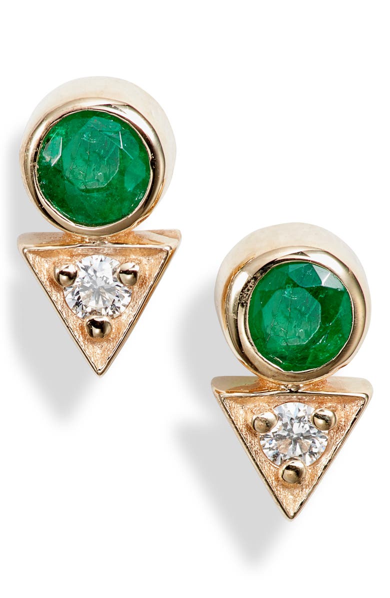 Anzie Cléo Emerald & Diamond Stud Earrings, Main, color, Yellow Gold/ Emerald