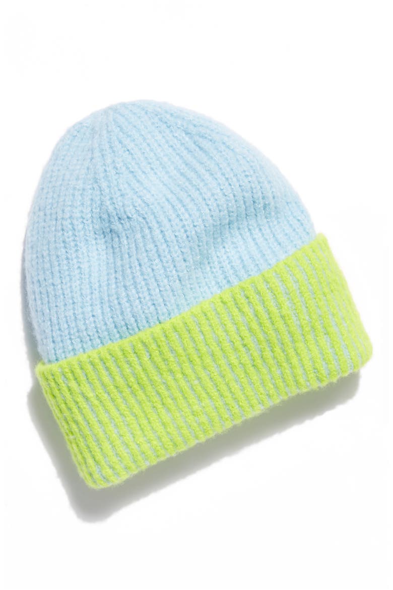 Straight Chill Rib Beanie, Main, color, SKY/ LIME