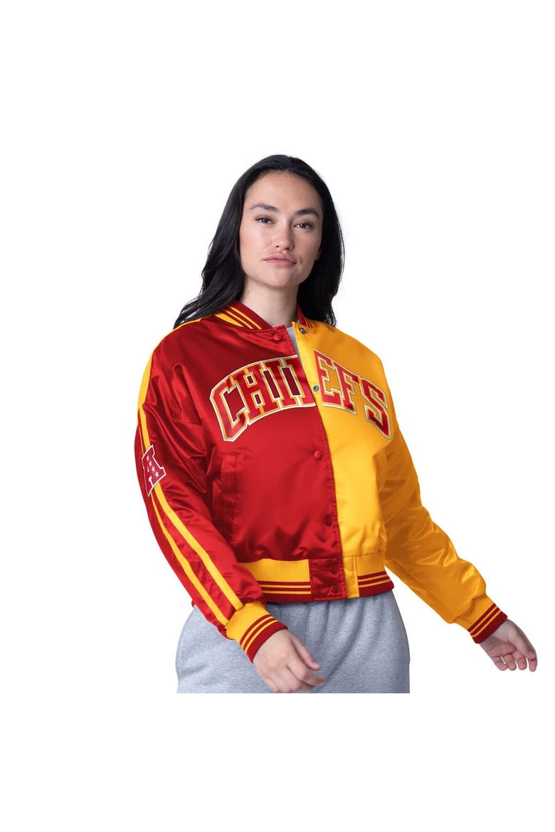 Women's Starter  Red/Gold Kansas City Chiefs Zone Blitz Cropped Full-Snap Satin Jacket, Main, color, Red