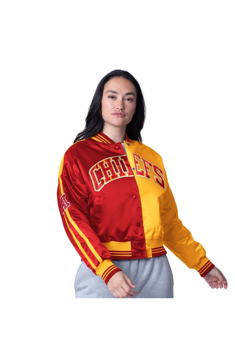 STARTER Women's Starter Red/Gold Kansas City Chiefs Zone Blitz Cropped Full-Snap Satin Jacket, Main, color, Red